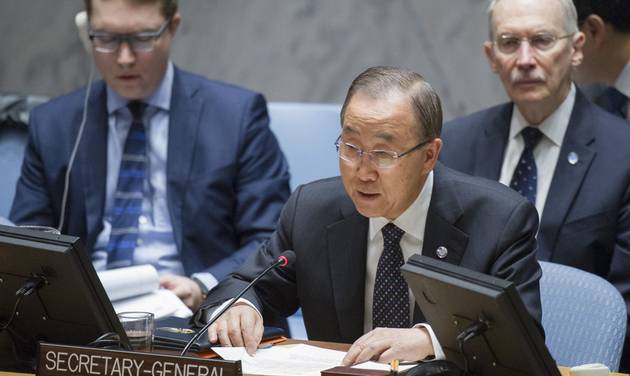 United Nations U.N. Secretary General Ban Ki-moon speaks during a Security Council meeting at U.N. headquarters. The council voted Wednesday to further tighten sanctions on North Korea in response