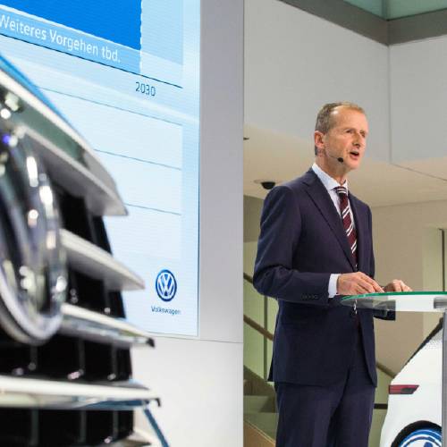 Volkswagen core brand Herbert Diess speaks at a news conference at the Volkswagen headquarters in Wolfsburg northern Germany Tuesday Nov. 22 2016. Volkswagen division head Herbert Diess said that the goal is “to fundamentally