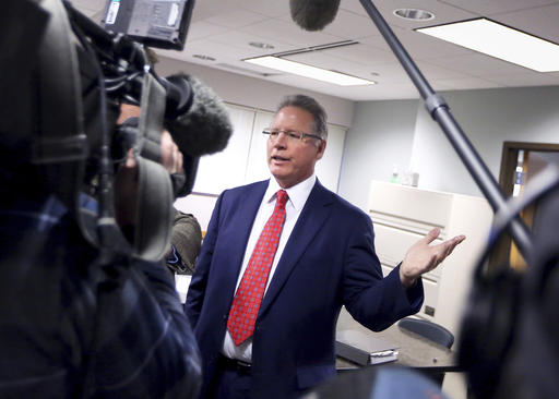 Wisconsin Elections Commission Chair Mark Thomsen addresses members of the media regarding a requested recount of the state's presidential election results following a meeting of the commission in Madison Wis. Monday Nov. 28 2016. (John Hart  Wisconsin