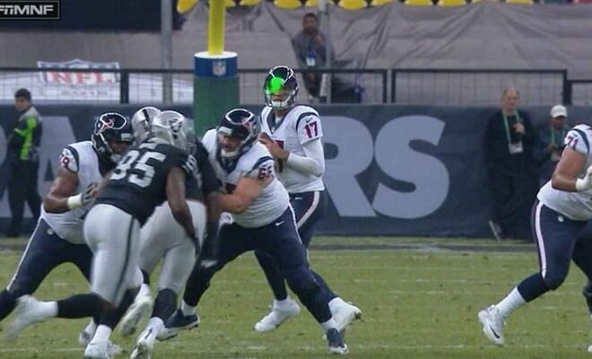 Green Laser Appears to Be Shined on Brock Osweiler During Texans vs. Raiders