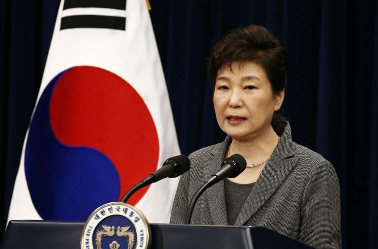 South Korean President Park Geun Hye addresses the nation from the presidential Blue House in Seoul