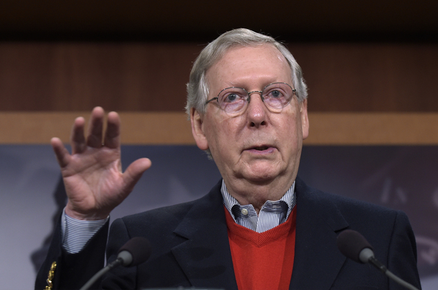 Senate Majority Leader Mitch Mc Connell of Ky. speaks during a news conference on Capitol Hill in Washington. The