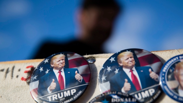 Buttons for sale are posted as preparations continue for Friday's inauguration of Donald Trump in Washington D.C