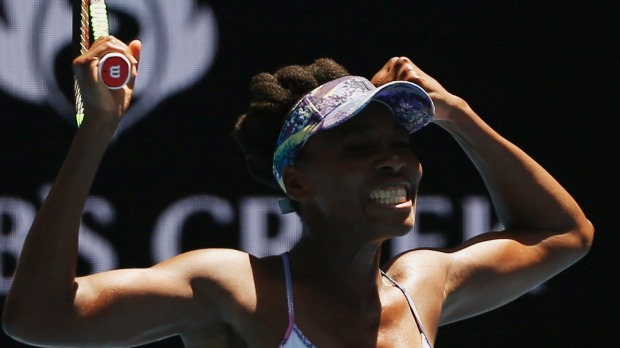 Venus Williams celebrates winning her quarterfinal match against Russia's Anastasia Pavlyuchenkova