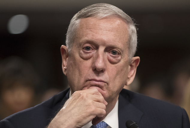 Defense Secretary-designate James Mattis listens to questions from Sen. Kirsten Gillibrand D-N.Y. about his views on women and gays serving in the military