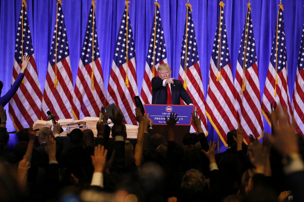 U.S. President-elect Donald Trump calls on reporters during a news conference in the lobby of Trump Tower in Manhattan New York City U.S