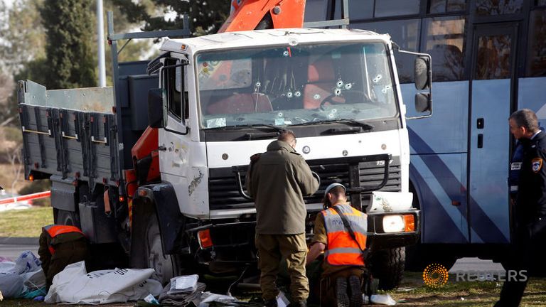 Truck Rams into sidewalk in Jerusalem, kills four Israeli soldiers