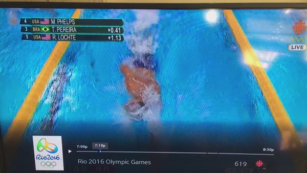 EJ 
The Canadian TV dude has no idea that Phelps is winning the race