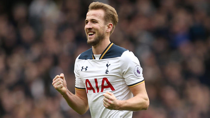 Harry Kane celebrates after netting his third at White Hart Lane