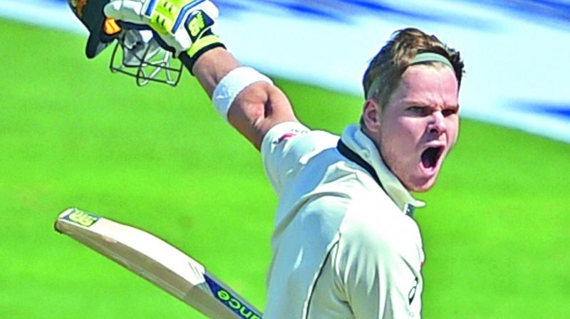 Steven Smith is ecstatic after reaching his century