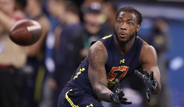 Mar 4 2017 Indianapolis IN USA Clemson Tigers wide receiver Mike Williams catches a pass during the 2017 NFL Combine at Lucas Oil Stadium