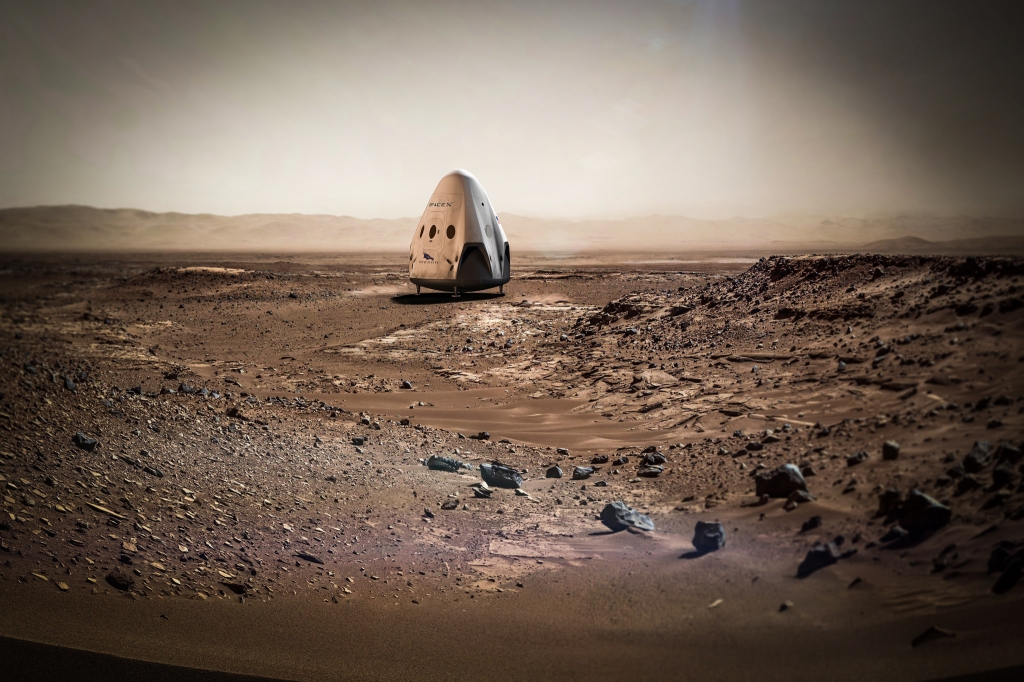 Artists concept for sending SpaceX Red Dragon spacecraft to land propulsively on Mars as early as 2020. Credit SpaceX