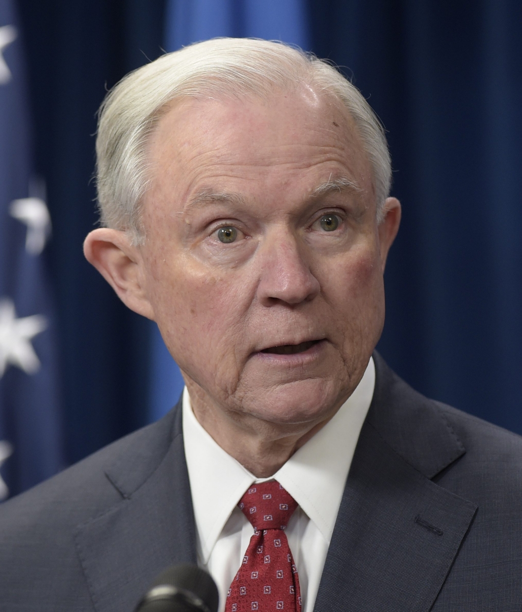 Attorney General Jeff Sessions at a news conference at the Justice Department