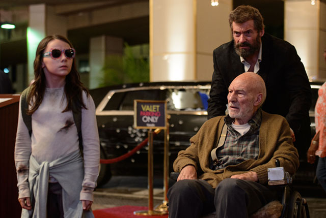 Dafne Keen Patrick Stewart and Hugh Jackman