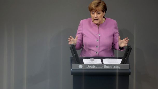 German Chancellor Angela Merkel addresses the German lower house of parliament Bundestag in Berlin Germany