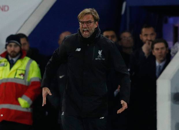 Liverpool's German manager Jurgen Klopp reacts during the English Premier League football match between Leicester City and Liverpool at King Power Stadium in Leicester central England