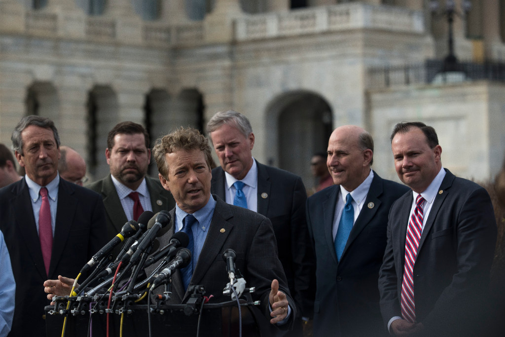 Backed by members of the conservative House Freedom Caucus Kentucky Sen. Rand Paul expressed their opposition to the GOP's proposed Obamacare substitute the American Health Care Act on Tuesday