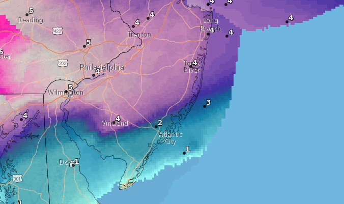 Snow totals by Tuesday morning