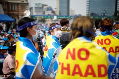 Seongju residents protesting against the government's decision to deploy a US THAAD anti-missile defence unit in Seongju county South Korea 21 July 2016