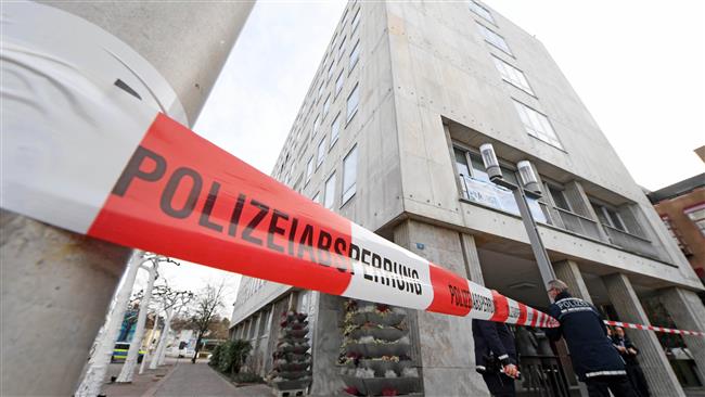 The area around the city hall of Gaggenau southwestern Germany is cordoned off with barrier tape of the police