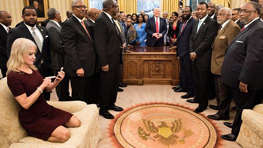 Donald Trump and leaders of historically black universities and colleges pose for a group