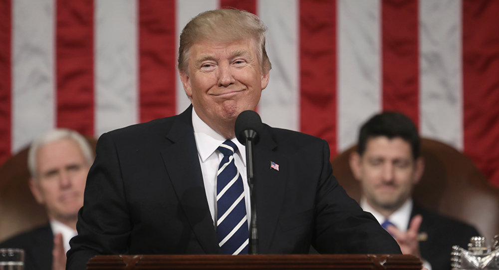 President Donald Trump addresses a joint session of Congress on Capitol Hill in Washington Tuesday Feb. 28 2017 as Vice President Mike Pence and House Speaker Paul Ryan of Wis. listen