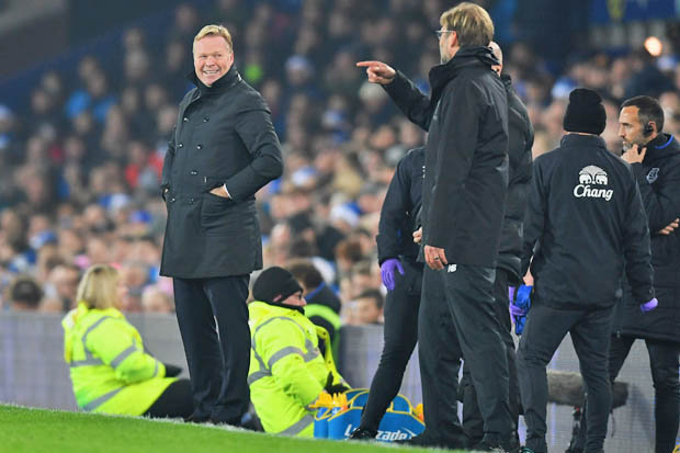 Ronald Koeman Jurgen Klopp coach Everton and Liverpool in the Premier League at Goodison Park