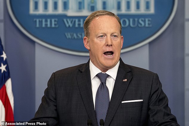 White House press secretary Sean Spicer speaks during the daily press briefing at the White House in Washington Tuesday