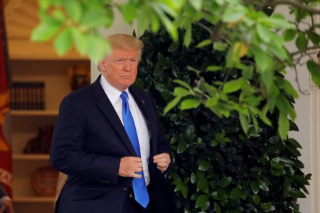 U.S. President Donald Trump attends a press conference accompanied by Lebanese Prime Minister Saad al Hariri in the Rose Garden of the White House in Washington U.S