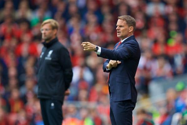 Crystal Palace's manager Frank de Boer during the FA Premier League match between Liverpool and Crystal Palace at Anfield