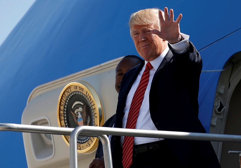 U.S. President Donald Trump waves as he steps out from Air Force One in Reno Nevada U.S