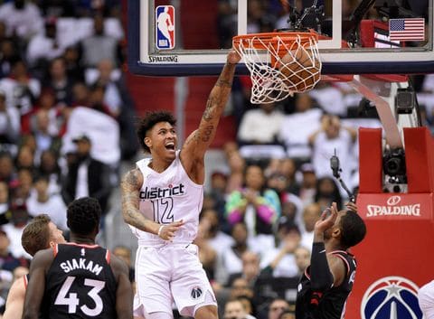 Kelly Oubre Jr. threw down a left-handed slam early in Game 3 of the Wizards’ first-round playoff series against the Raptors