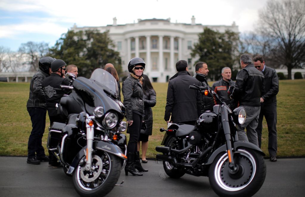 Harley-Davidson executives outside the White House before a meeting with President Donald Trump on Feb. 2 2017. The com
