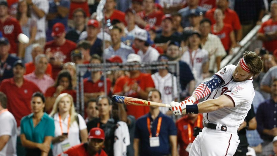 Bryce Harper hit a total of 45 home runs in winning Monday night's Home Run Derby at Nationals Park