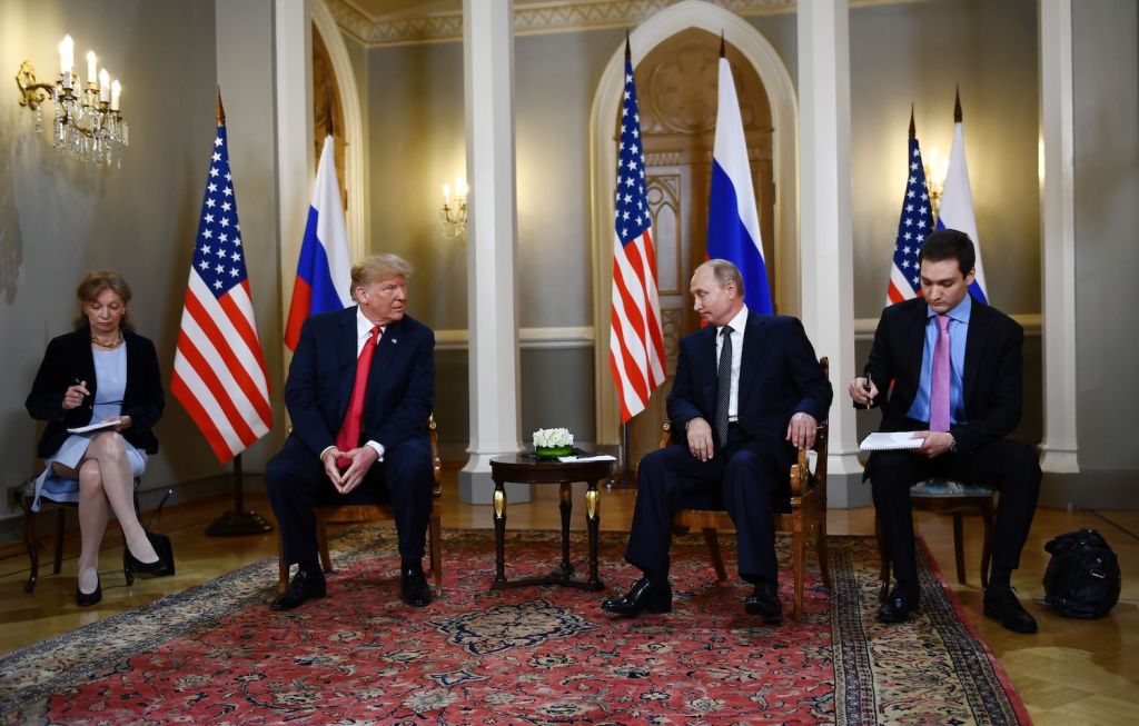 Russian President Vladimir Putin and U.S. President Donald Trump meet in Helsinki on July 16