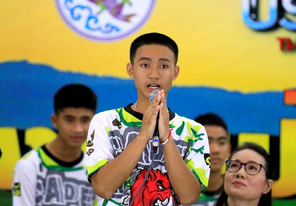 Adul Sam-On 14 introduces himself during the news conference in Chiang Rai Thailand