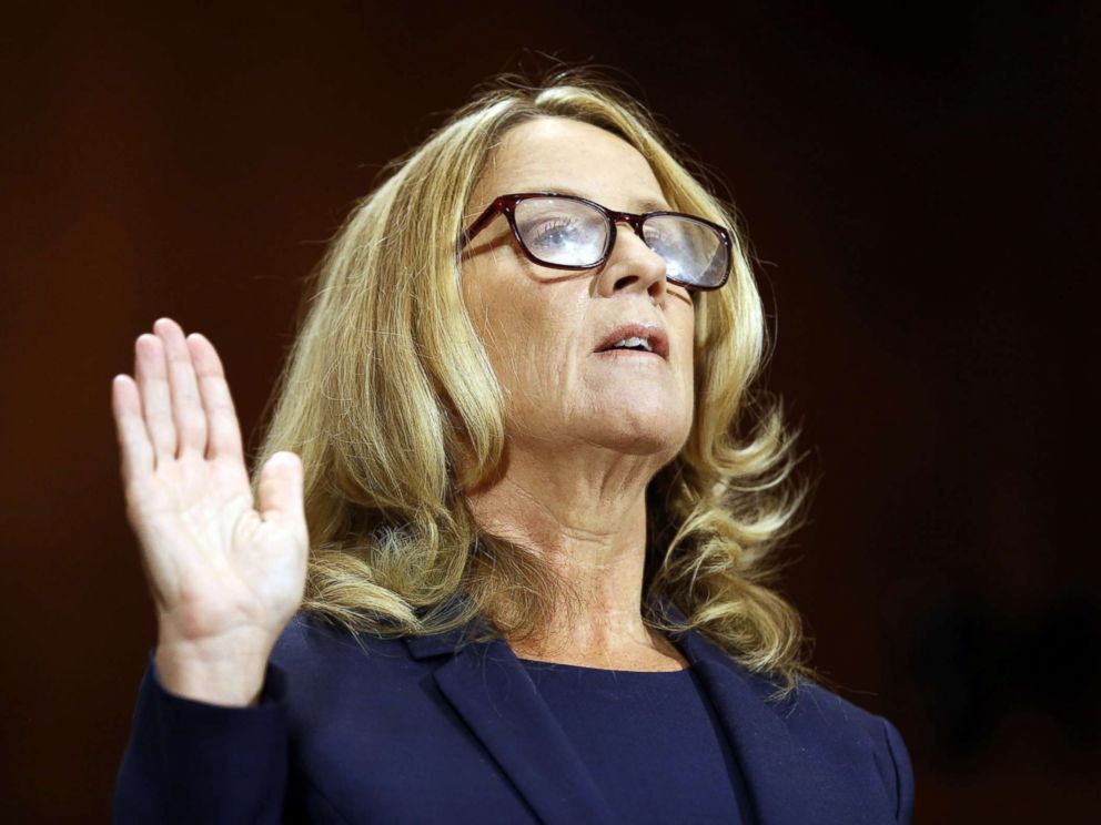 Ford is sworn in to testify before a Senate Judiciary Committee confirmation hearing for Kavanaugh on Capitol Hill in Washington Sept. 27 2018