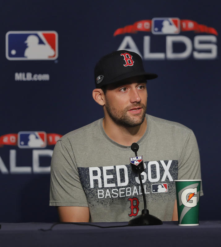 Red Sox pitcher Nathan Eovaldi who will start Game 3 of the ALDS on Monday meets with the media on Sunday at Yankee Stadium
